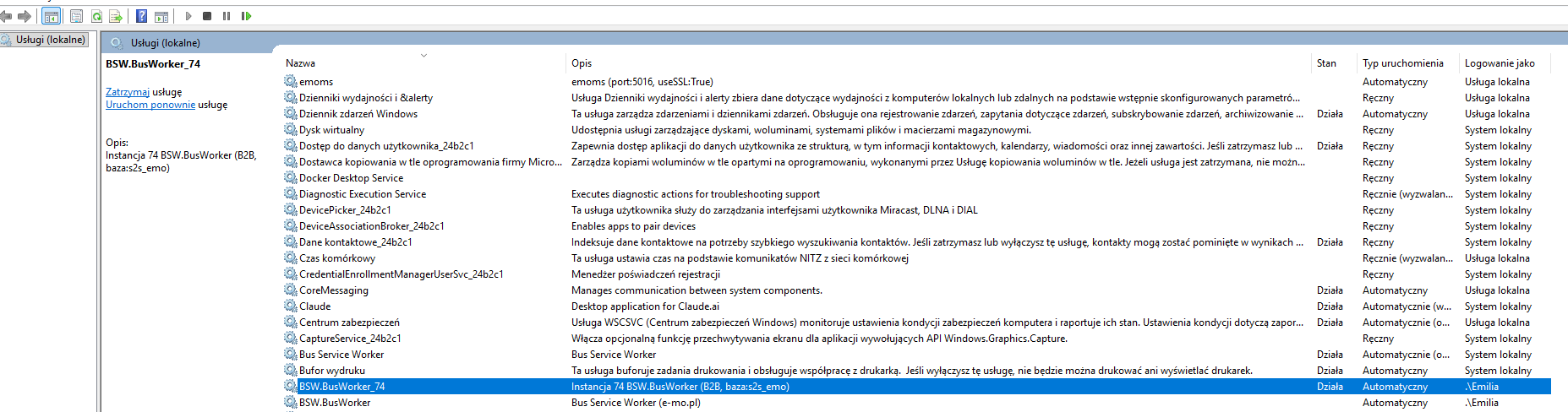 Widok usług Windows